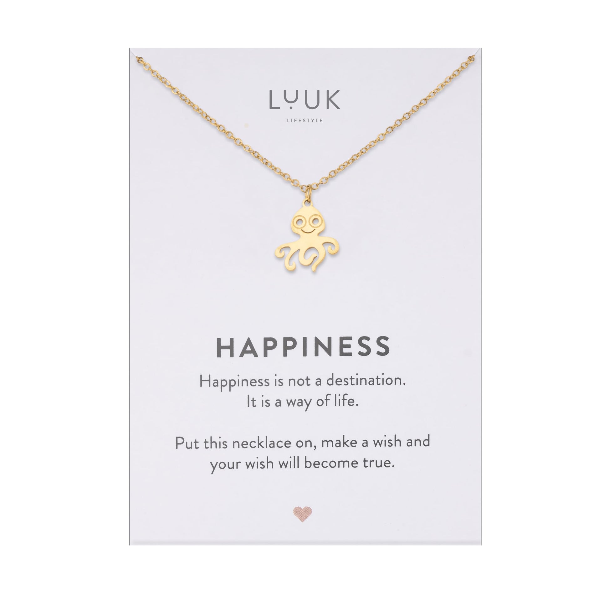 LUUK LIFESTYLE Filigrane Halsketten mit Anhänger und Karte mit HAPPINESS Spruch, zeitloses Design und moderne Motive, in Silber, Gold und Rosegold