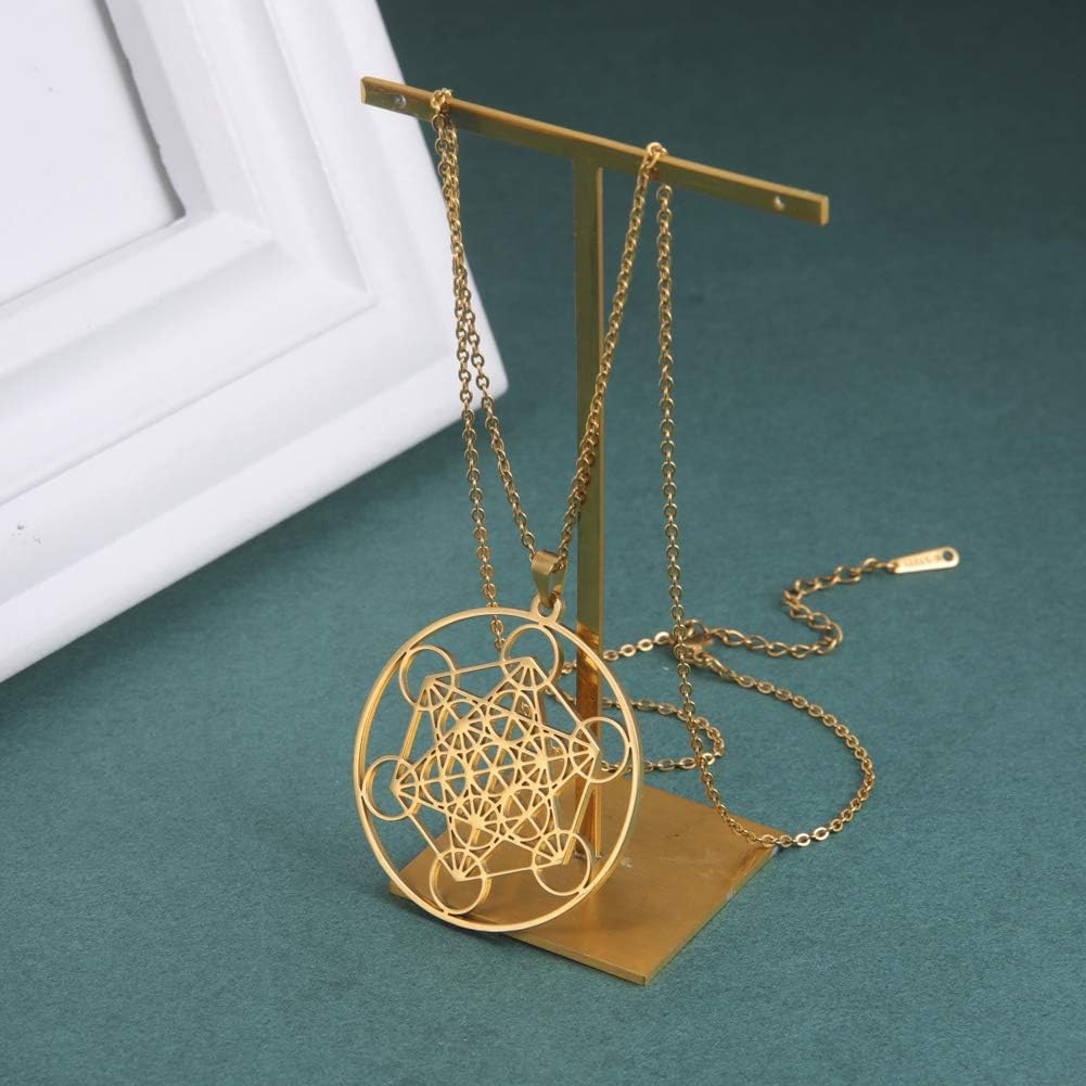 TEAMER Metatron Cube Necklace Sacred Geometry Pendant Seal of the Archangel Angel Necklace Stainless Steel Jewellery
