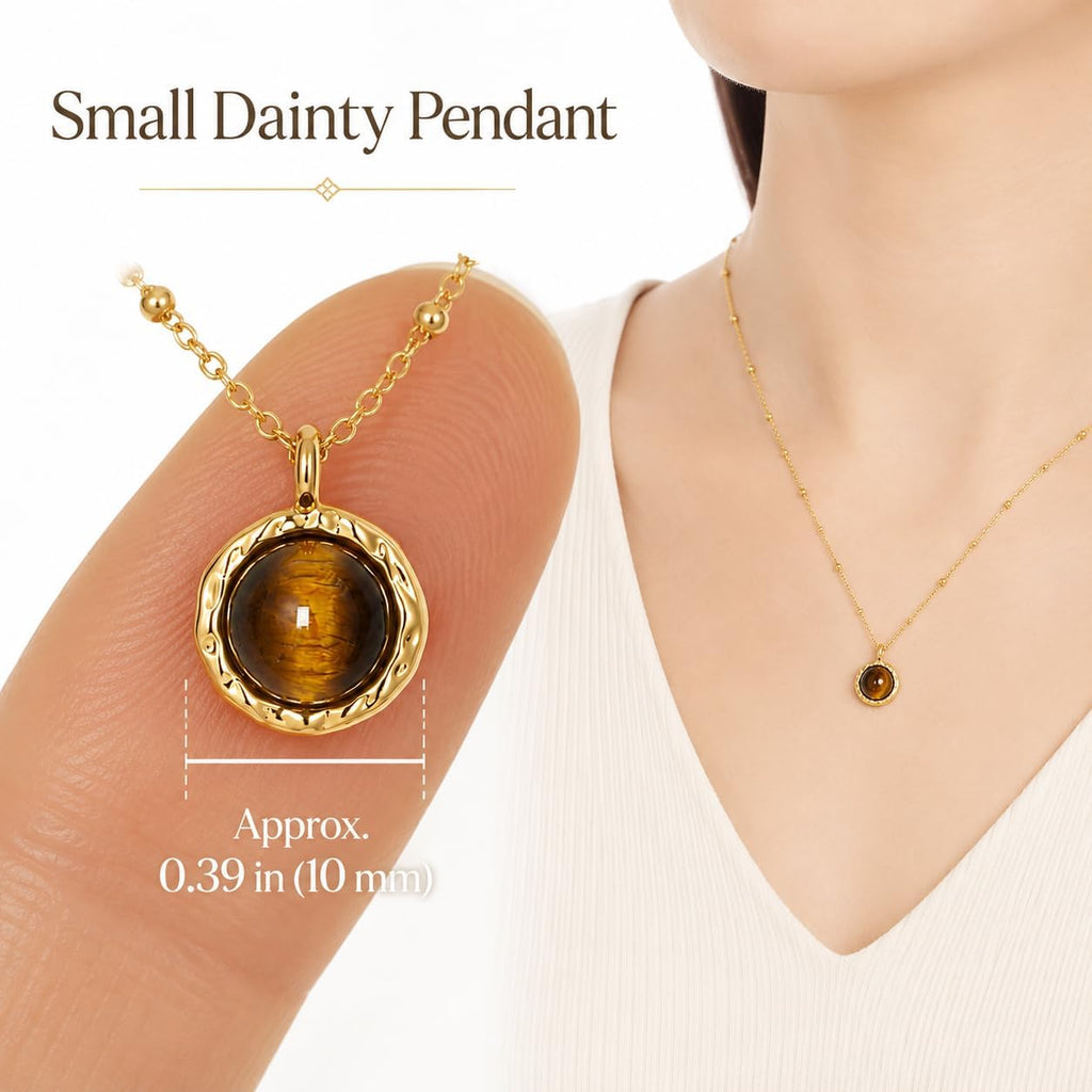Gold Tiger Eye Necklace for Women, Small Pendant Everyday Jewelry
