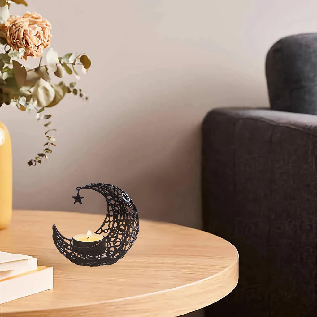 Teelichthalter Moon Kerzenständer Schwarz Windlicht Laterne Tischdeko Wohnzimmer Deko modern Kerzen Deko Kerzenhalter Weihnachten, Grillparty, Valentinstag, Muttertag Ramadan Dekoration