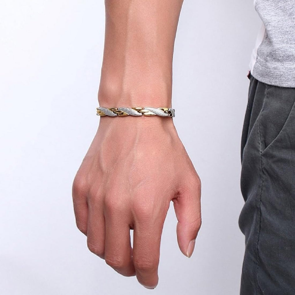 JITNGA Edelstahl Schmuck Stahl Titan Magnetarmband Damen Magnetarmband Magnetisches Armreif Für Männer Frauen (Silber+Gold)