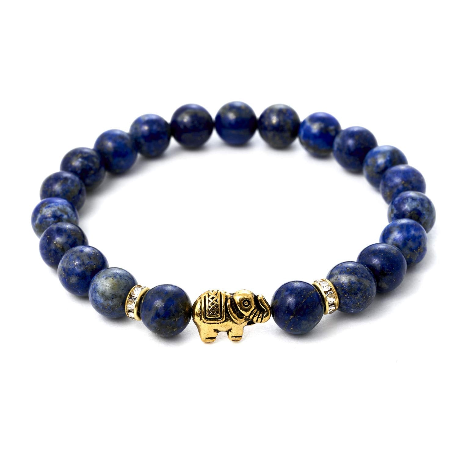 Elefant Armband - Naturstein geprüft in Deutschland, mit echten Naturstein Perlen und Kristall Highlights - Naturstein Armband mit Echtheitszertifikat für Damen und Herren