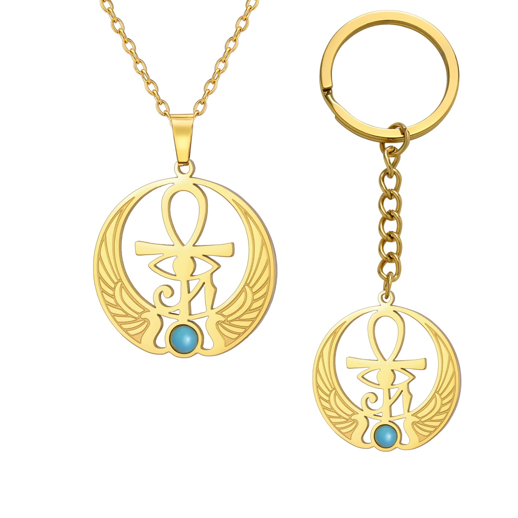 EUEAVAN Ankh Kreuz Auge des Horus Edelstein Halskette Schlüssel des Lebens Skarabäus Anhänger ägyptische Göttin Isis Schutzamulett Religiöser Schmuck für Frauen Männer