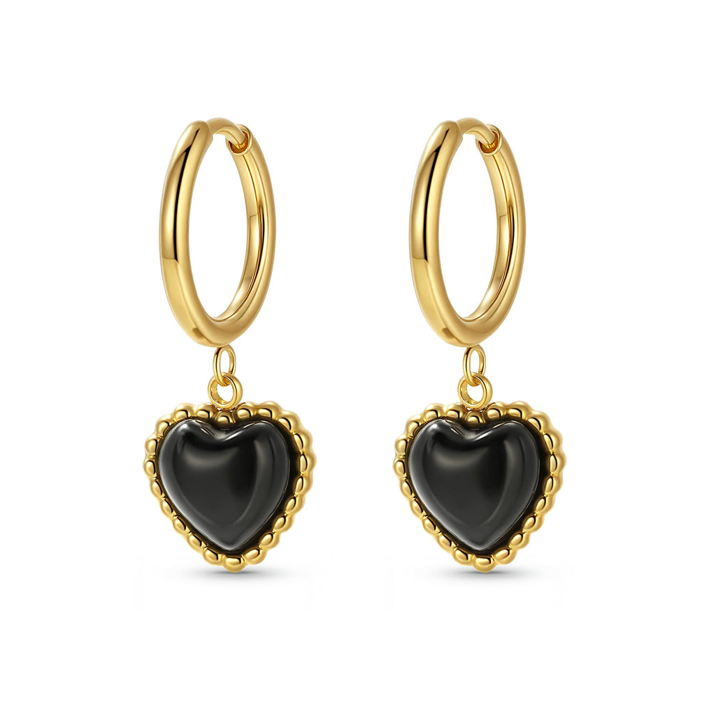 Boho Vintage Ohrringe Gold hängend Damen Creolen mit Naturstein Anhänger Hängeohrringe Klein Elegant