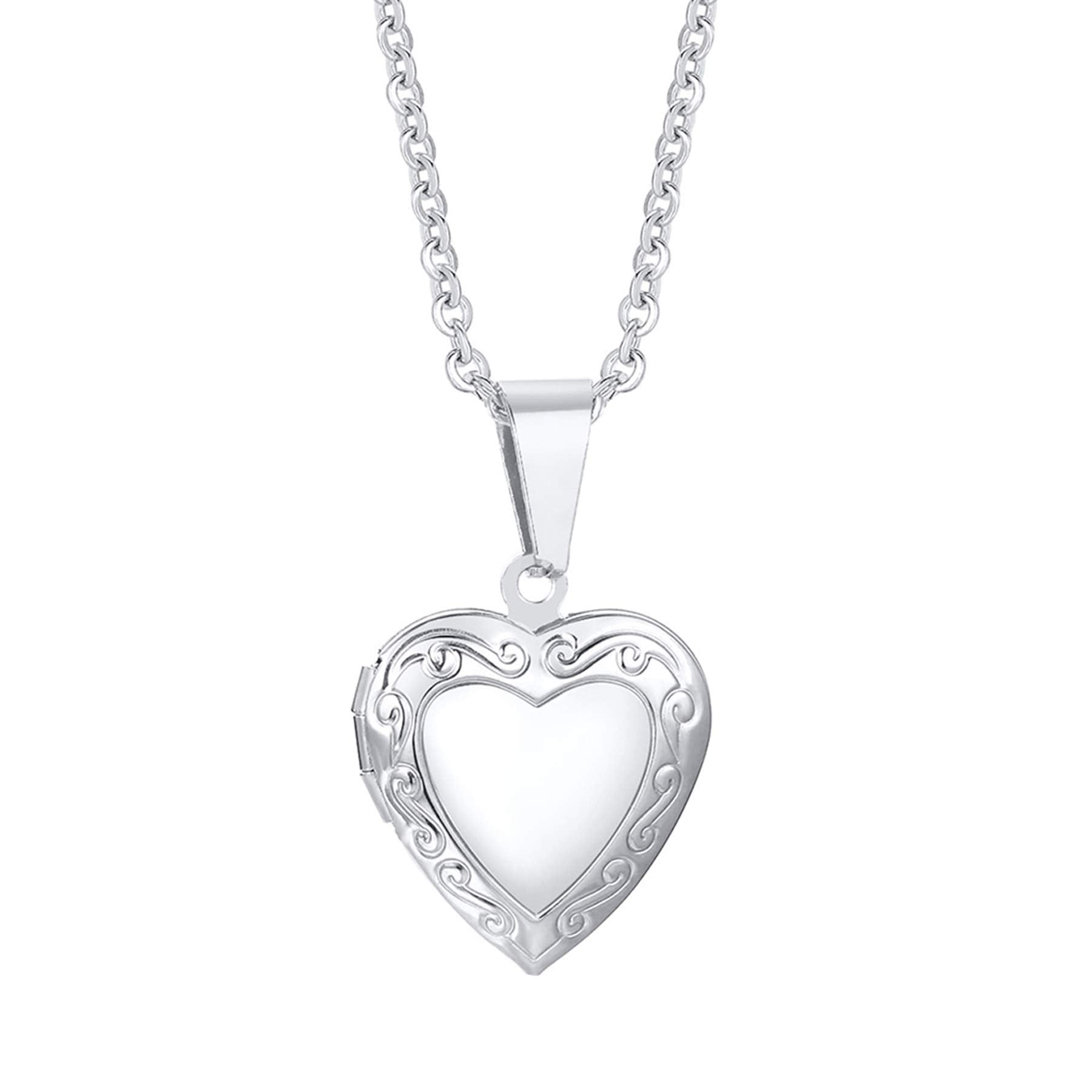 Cupimatch Heart Locket for Opening: Chain with Heart Necklace Pictures Photo Pendant Women's Amulet Necklace Stainless Steel Hinged with 45 cm Chain