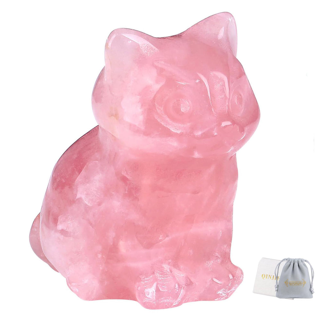 QINJIEJIE Dalmatian Jasper Cat Crystals Figurine Sleeping Cat Figure Statue Gemstones Sculpture Lucky Kitten Cute Decoration Men Women