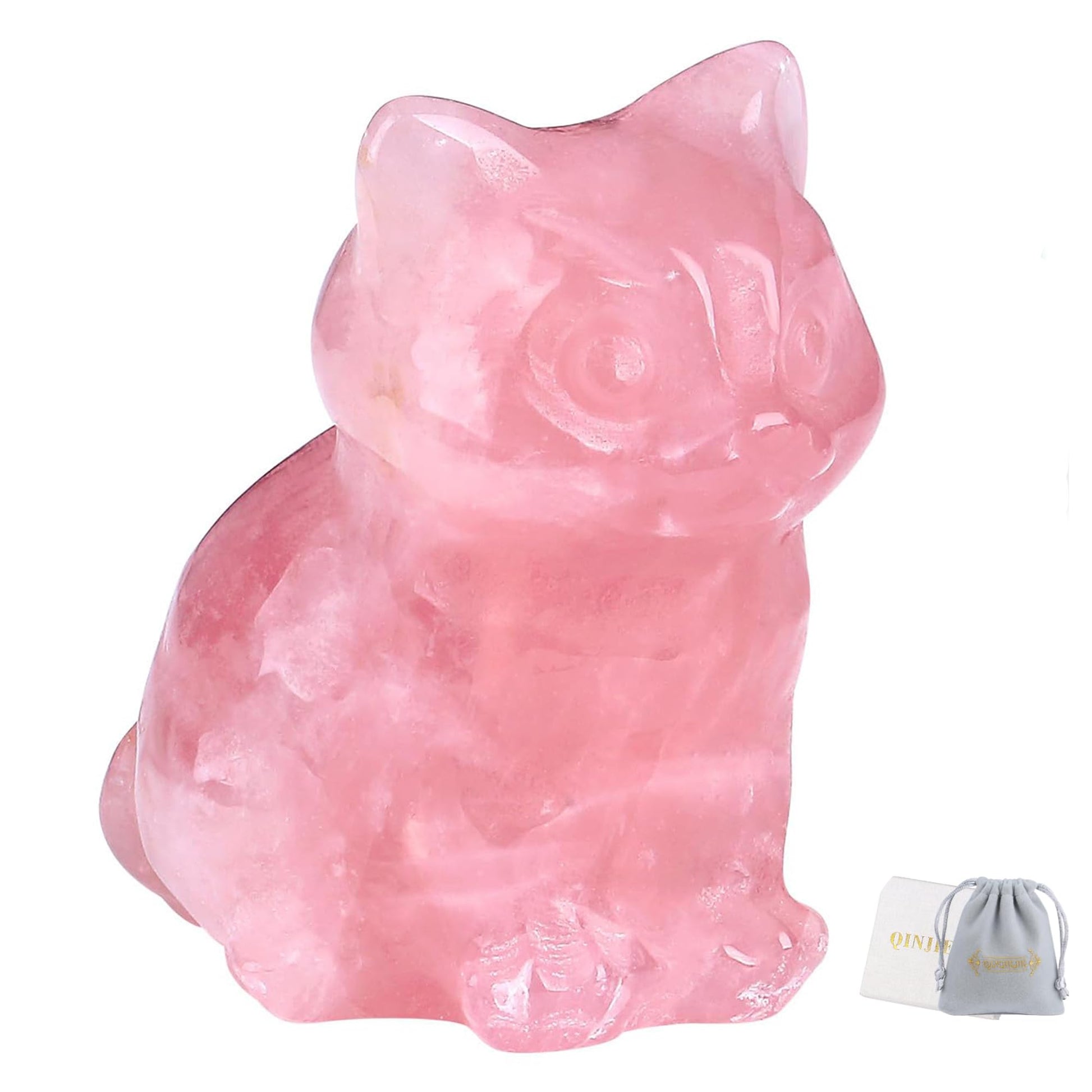 QINJIEJIE Dalmatian Jasper Cat Crystals Figurine Sleeping Cat Figure Statue Gemstones Sculpture Lucky Kitten Cute Decoration Men Women