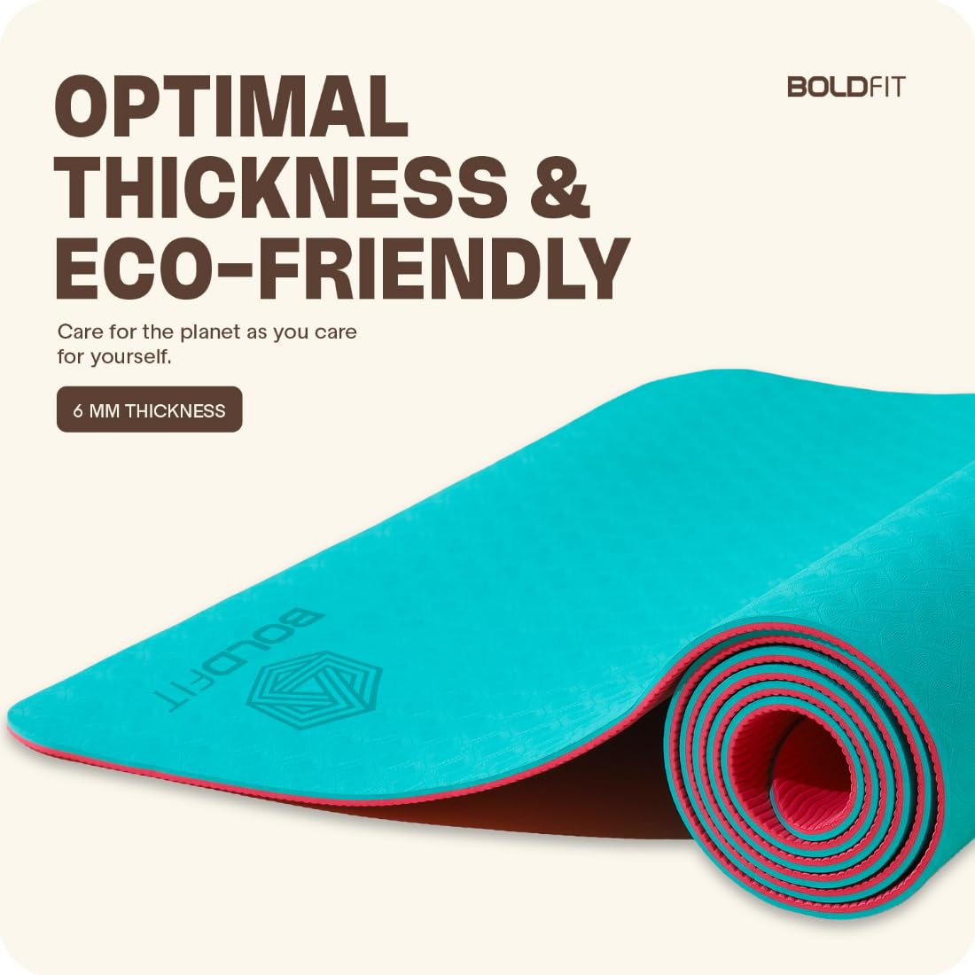 Boldfit Yoga Mat for Women and Men with Cover Bag TPE Material Extra Thick Exercise Yoga Mat for Men for Workout, Yoga, Fitness, Exercise Mat Anti Slip Mat, -Yoga Mat Gym Mat 6mm -Blue Pink