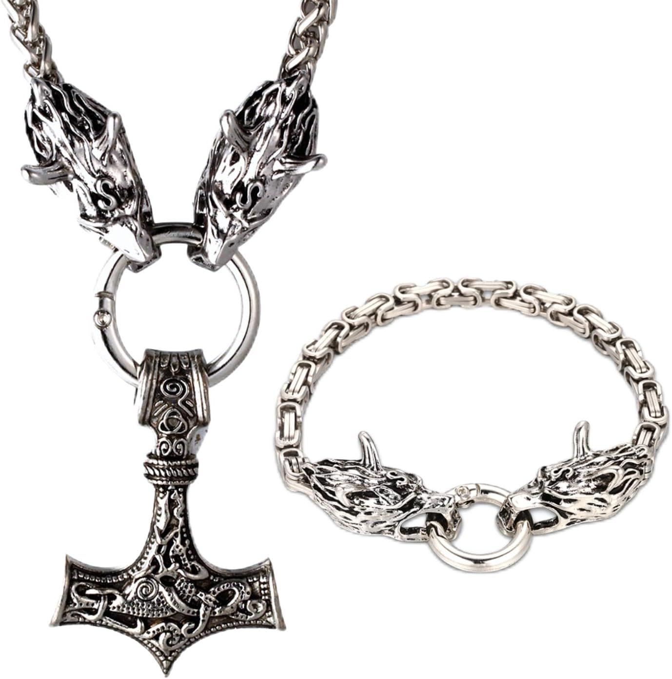 Halukakah Wikinger Thorshammer Halskette für Herren – Antiker Sterlingsilber-Ton Titanstahl – Optional mit Armband – Nordischer Mythologie – Geschenk für Männer