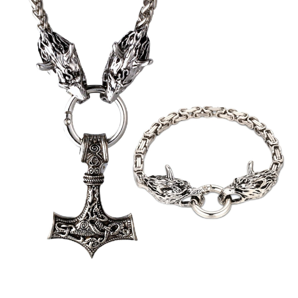 Halukakah Wikinger Thorshammer Halskette für Herren – Antiker Sterlingsilber-Ton Titanstahl – Optional mit Armband – Nordischer Mythologie – Geschenk für Männer