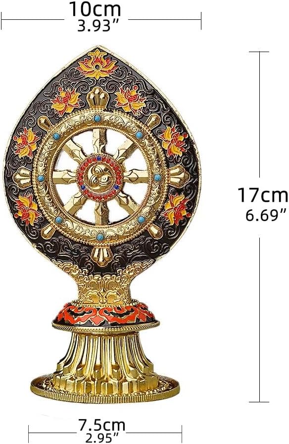 Peaceful Wheel of Dharma Statue - Gold Alloy Lotus Design for Zen Decor & Mindfulness, Spiritual Tabletop Art for Meditation, Yoga Studio & Home Office