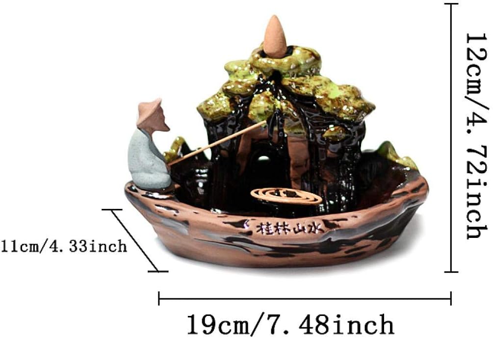 YYW Guilin Landschaft Räucherstäbchen Halter mit 10PCs Rückfluss Räucherkegel, Asien Keramik Räucherstäbchenhalter Rückfluss Räuchergefäß