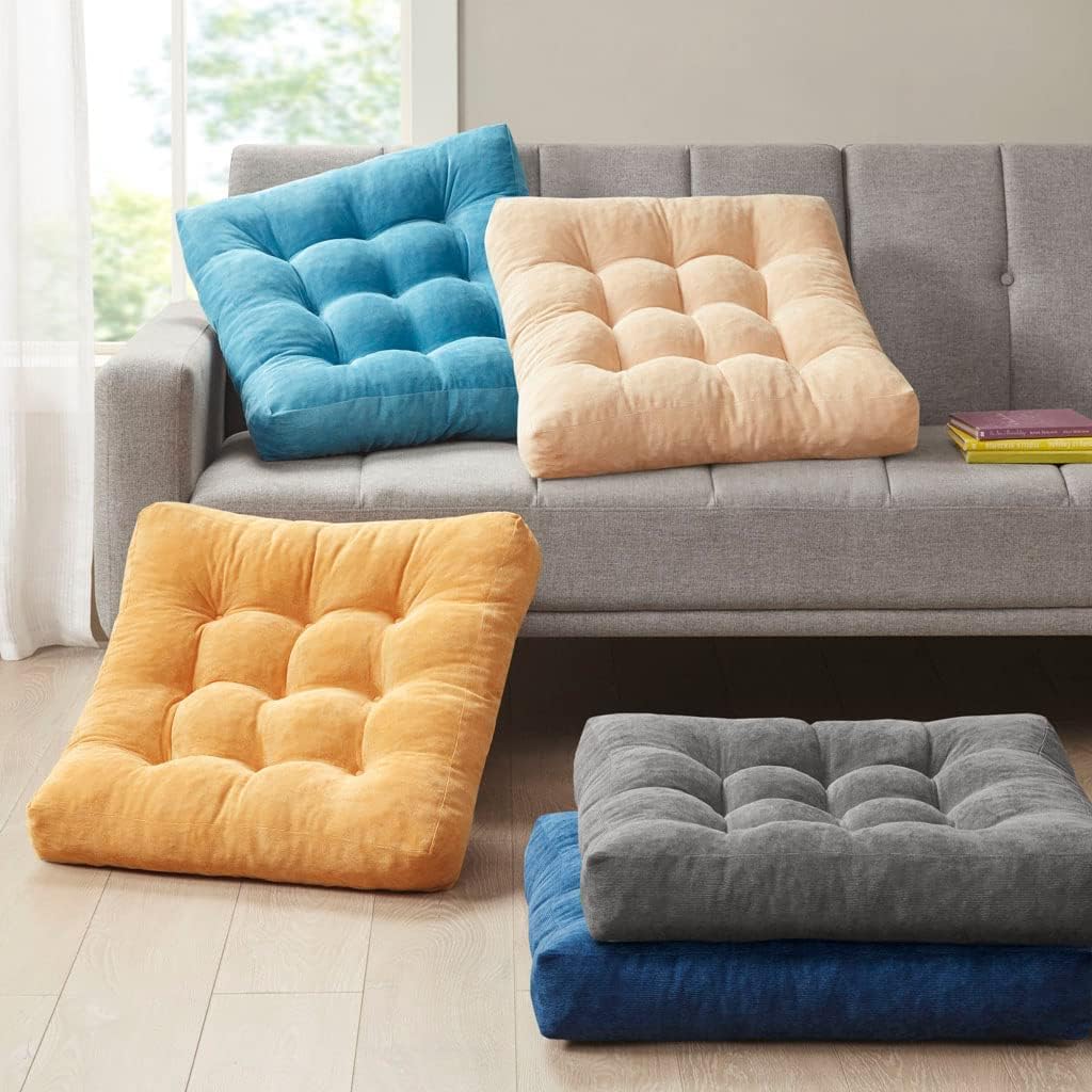Degrees of Comfort Meditation Floor Pillow, Square Large Pillows Seating for Adults, Tufted Corduroy Thick Cushion for Living Room Tatami, Turquoise, 22x22 Inch