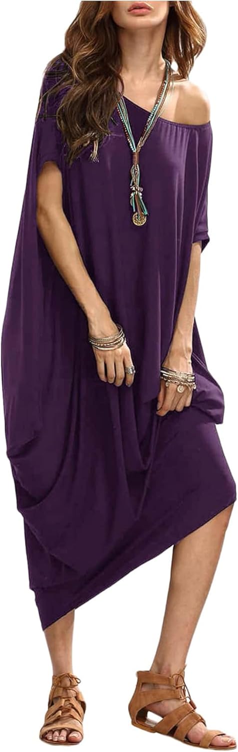 Verdusa Women's Caftan Harem Boat Neck Dolman Sleeve Oversized Maxi Dress Moo Moos