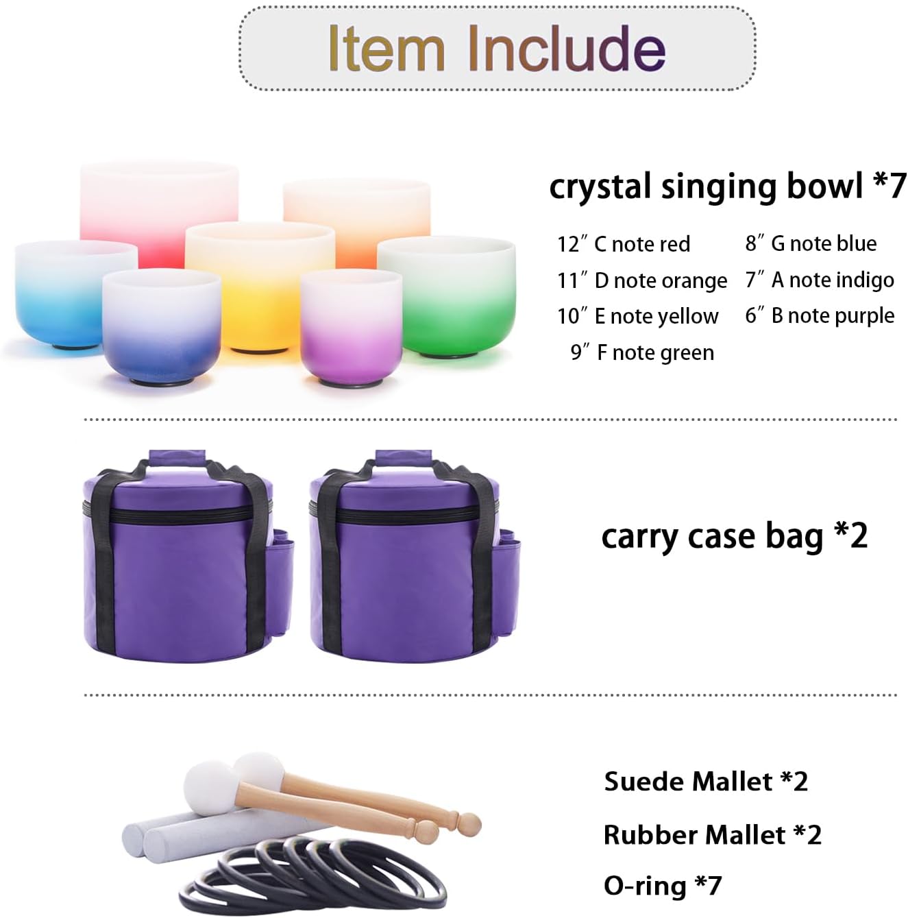 KVKA Kristall-Klangschalen Set, 6-12 inch 432Hz Gradien Quarz Chakra Sound Healing Klangschalen für Yoga Meditation Entspannung Stressabbau mit Tragetasche