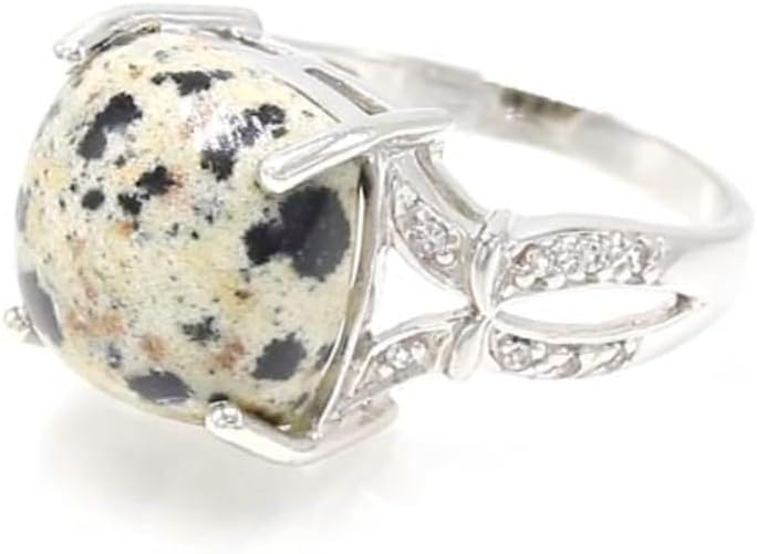 Cavill Dalmatiner-Jaspis Ring 8,06 ct mit 16 weißen Topasen 0,102 ct in 925er Sterlingsilber antiker Kissen-Cabochon-Schliff eleganter Schmuck USA Brasilien