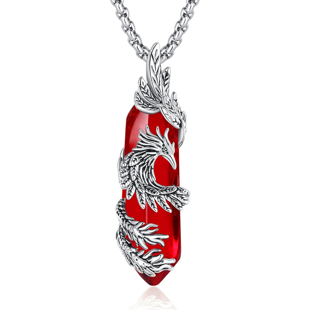 INFUSEU Kristall Phönix Kette, Vogelhänger Spirituelle Tiere Halskette Schmuck Kristall Rising Phoenix Lapislazuli Geschenke für Frauen Mädchen Damen