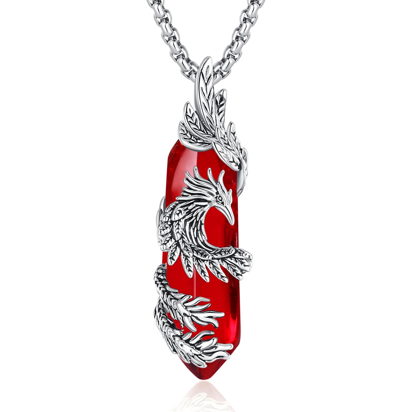 INFUSEU Kristall Phönix Kette, Vogelhänger Spirituelle Tiere Halskette Schmuck Kristall Rising Phoenix Lapislazuli Geschenke für Frauen Mädchen Damen
