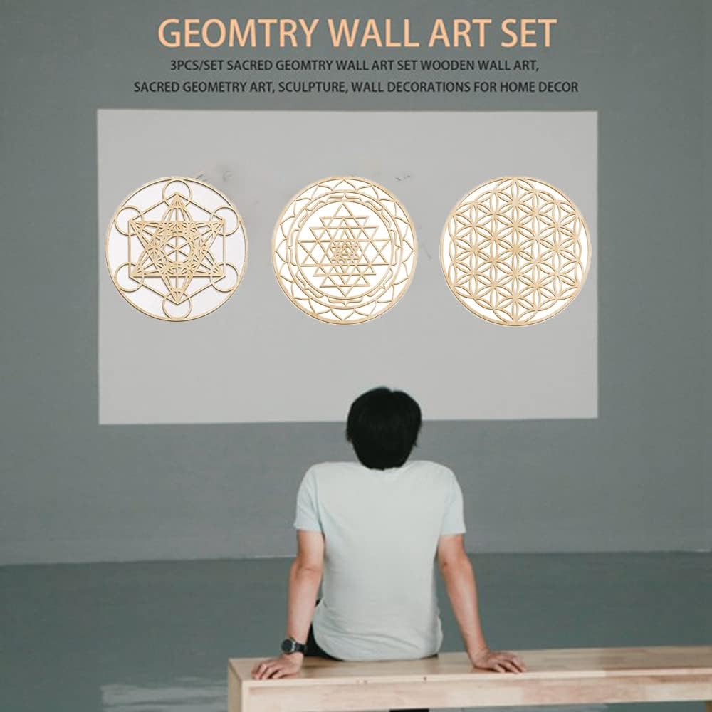 Tiamu 3Pcs Boho Wanddeko, Heilige Geometrie Wandskulptur, Mandala Chakra Wandbild, Minimalistische Wandkunst, Des Lebens Wandkunst, Yoga Meditationsraum Buddha Harmonisches Wanddeko (30cm)