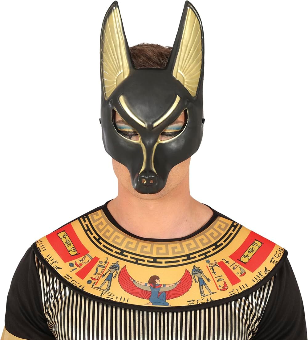FIESTAS GUIRCA Anubis PVC Mask - Egyptian Costume Accessories - Ideal for Costume Parties, Halloween and Carnival - Inspired by Egyptian Mythology - Unisex for Adults - Black and Gold