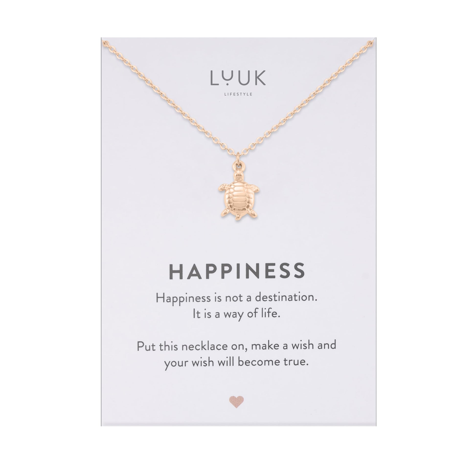 LUUK LIFESTYLE Filigrane Halsketten mit Anhänger und Karte mit HAPPINESS Spruch, zeitloses Design und moderne Motive, in Silber, Gold und Rosegold