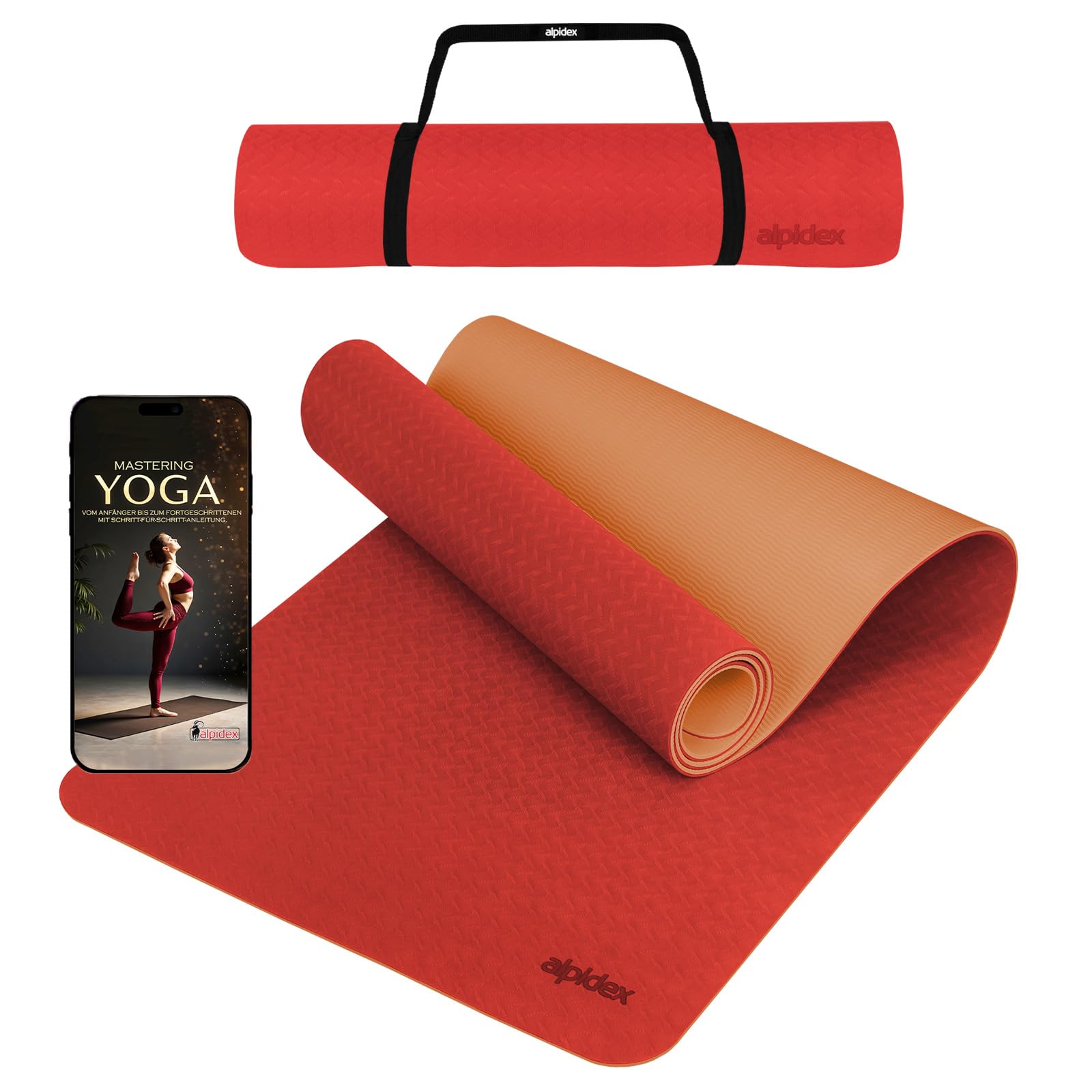 ALPIDEX Yoga Mat Non-Slip 190 x 61 x 0.6 cm | 190 x 90 x 0.6 cm E-Book Phthalate-Free Fitness TPE Mat Gymnastics Pilates Sports Yoga Training Mat