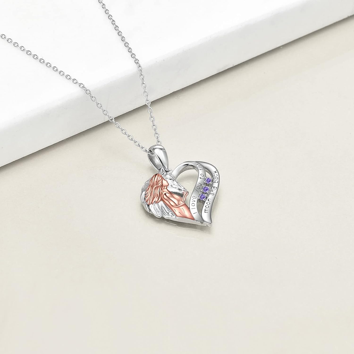 YAFEINI Pferde Kette Schmuck Geschenke Sterling Silber Ich liebe dich bis zum Mond und zurück Pferd und Mädchen Liebe Herz Anhänger Halskette für Damen Mädchen