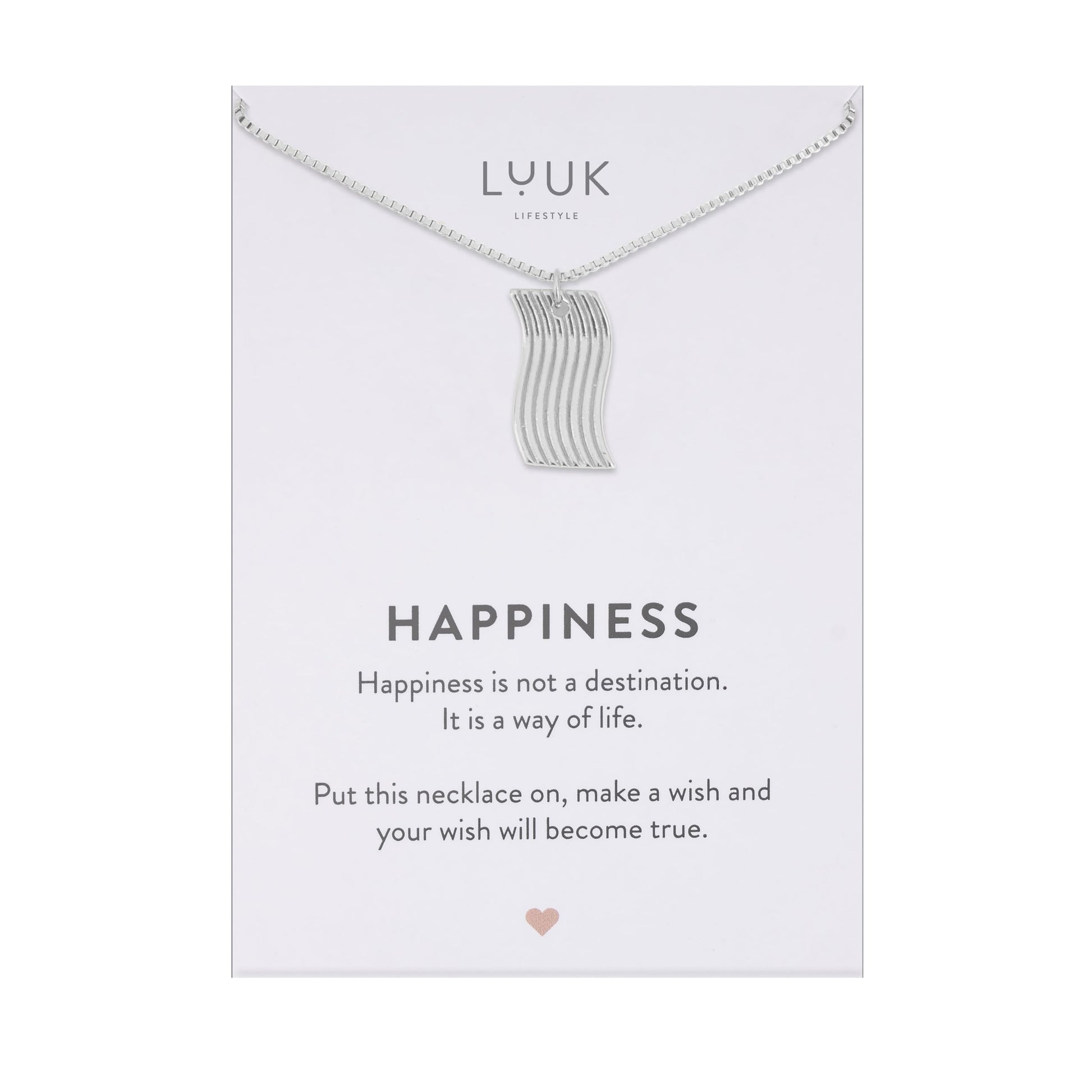 LUUK LIFESTYLE Filigrane Halsketten mit Anhänger und Karte mit HAPPINESS Spruch, zeitloses Design und moderne Motive, in Silber, Gold und Rosegold