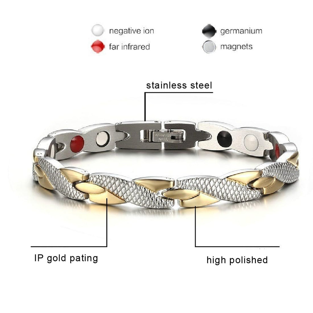 JITNGA Edelstahl Schmuck Stahl Titan Magnetarmband Damen Magnetarmband Magnetisches Armreif Für Männer Frauen (Silber+Gold)