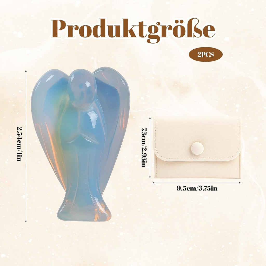 Engel mit Geschenkbeutel - Opal Stein Handgeschnitzter Engelfigur - Eiskalte Engel als Glücksbringer Stein - Schutzengel Energie und Positive Schwingungen
