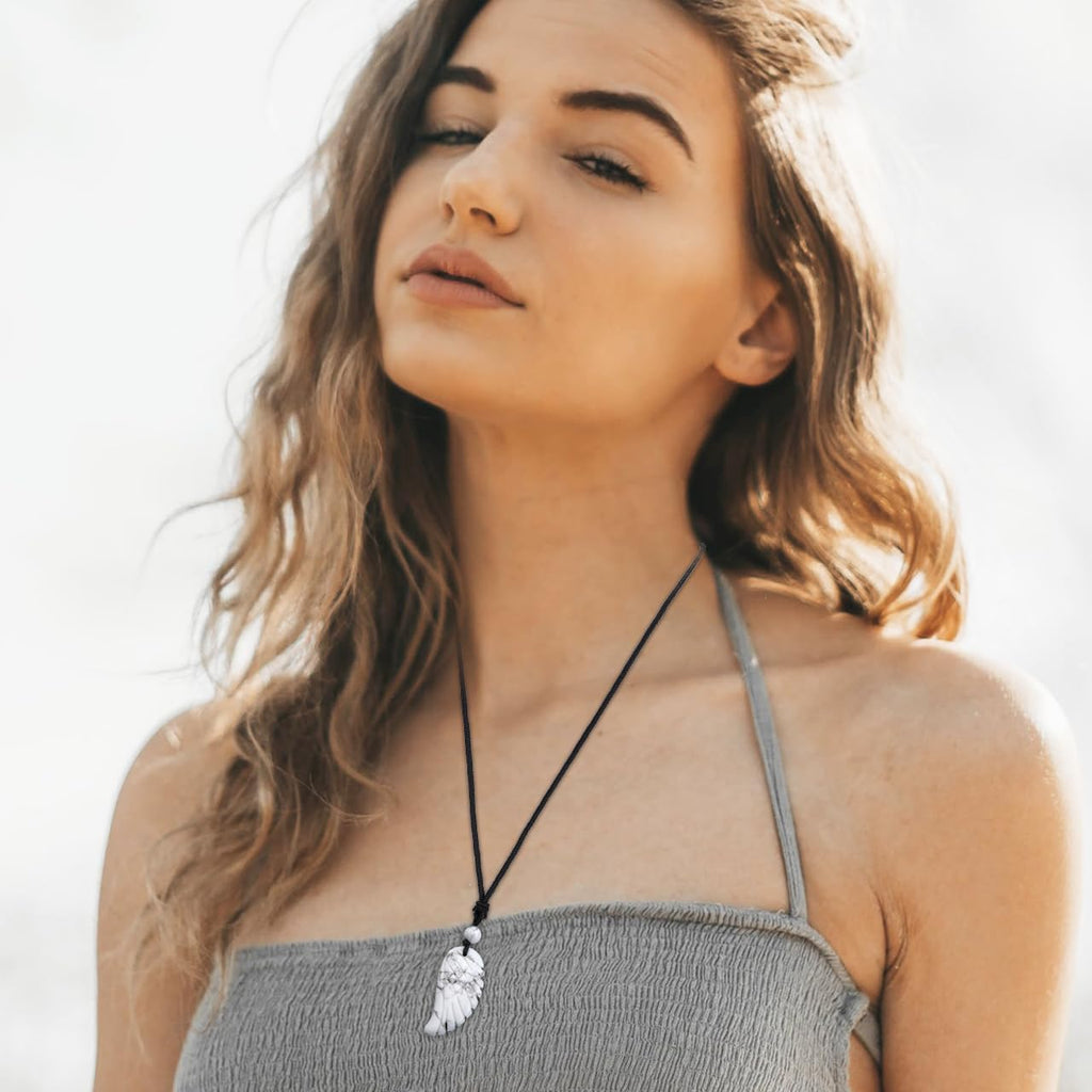 Set of 2 Wings Pendant Necklace Friendship Necklace Angel Wings Pendant Made of Gemstone Healing Stone Lucky Chain Couples Chain Amulet Chain for Lovers Partner