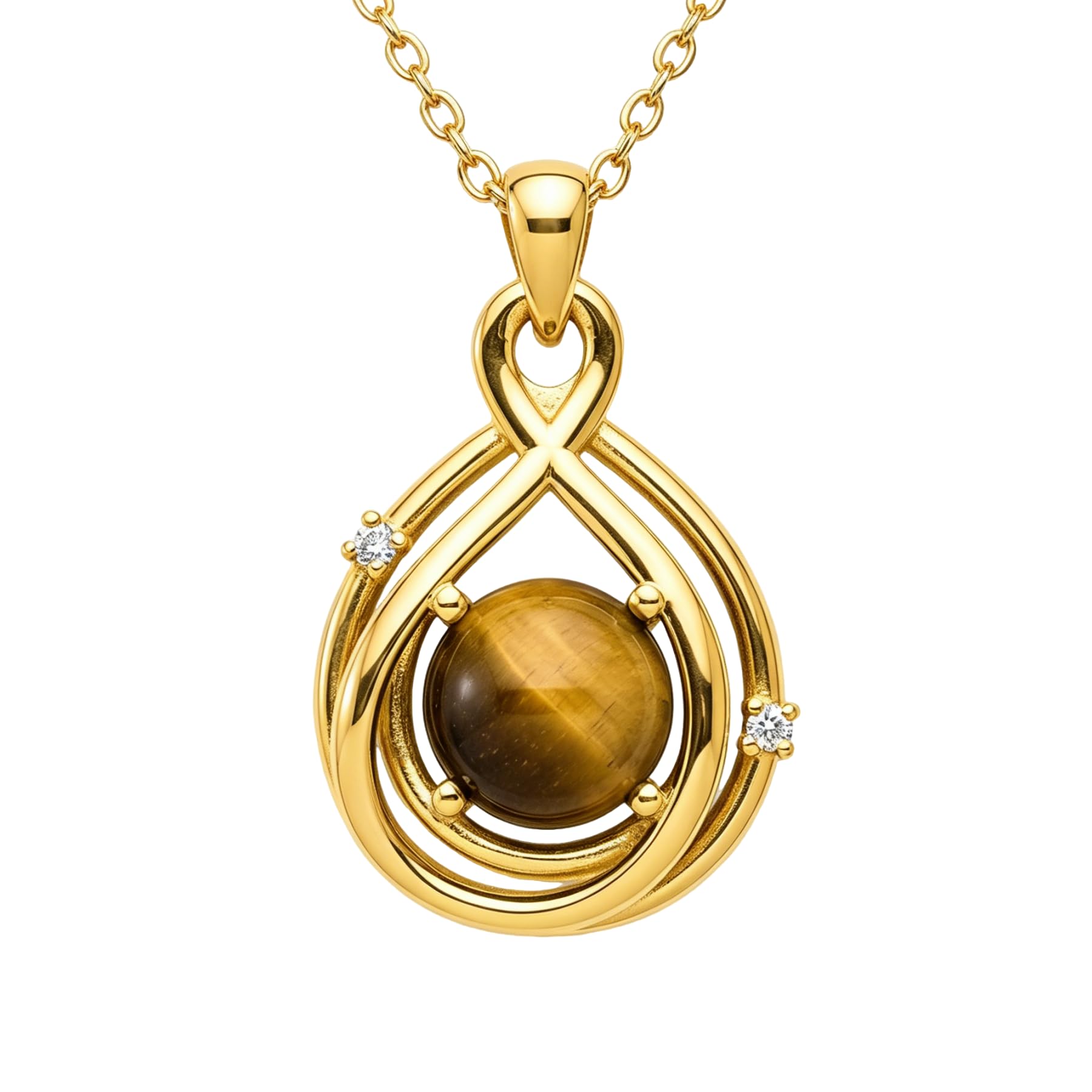 14k Gold Plated Tiger Eye Necklace for Women Genuine Diamond Pendant 925 Sterling Silver Tiger Eye Jewelry Gift for Mother Wife