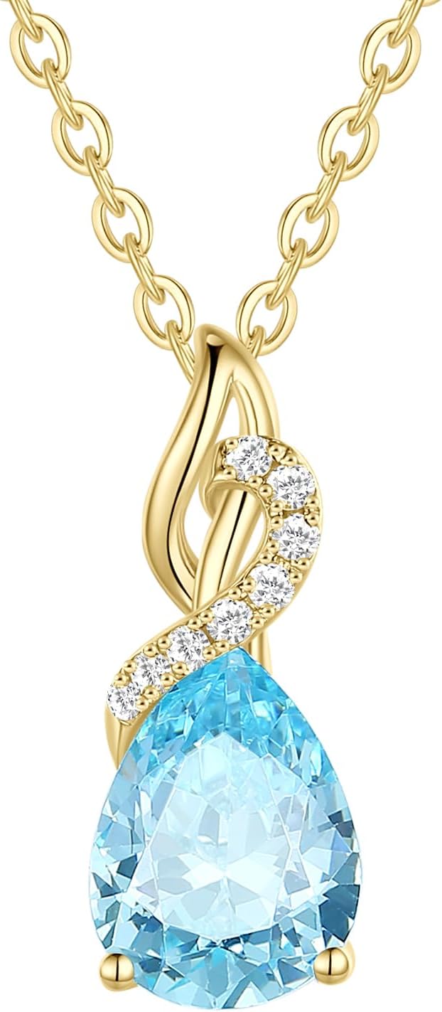 FANCIME Solide 14 Karat 585 Gelb Gold Anhänger Kette mit Tropfen Edelstein und 0.28ct Diamant Geschenk Schmuck für Damen Sie, 925 Silber Kettenlänge: 40 + 5 cm