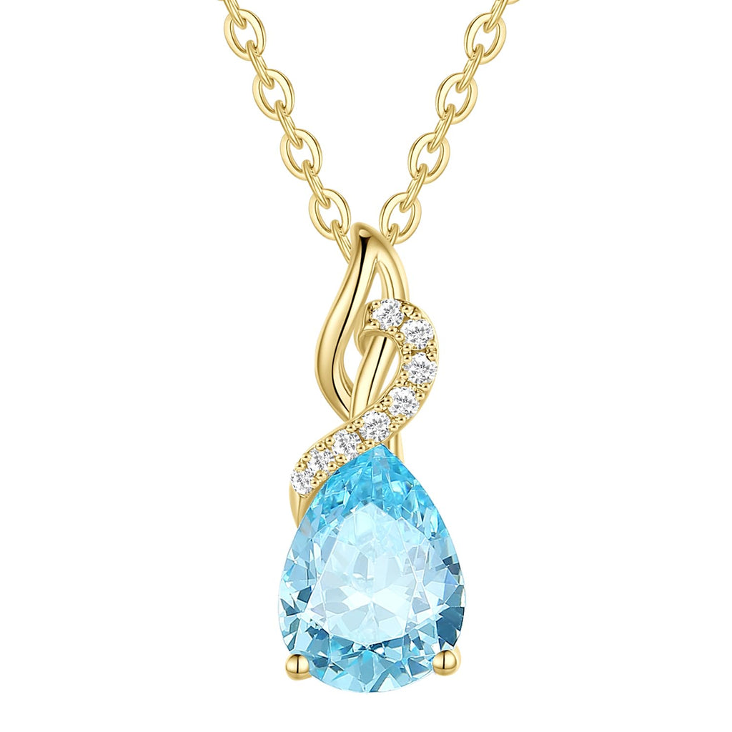FANCIME Solide 14 Karat 585 Gelb Gold Anhänger Kette mit Tropfen Edelstein und 0.28ct Diamant Geschenk Schmuck für Damen Sie, 925 Silber Kettenlänge: 40 + 5 cm