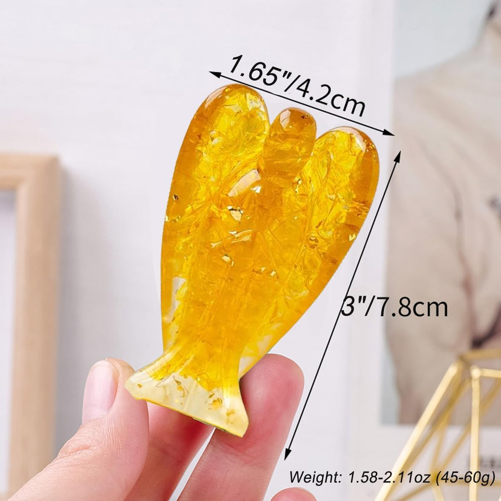 Erliway 7.8cm Large Deep Citrine Crystal Guardian Angel Figures, Natural Healing Crystal Chips Resin Angel Statue for Peace Meditation Easter Home Decor Gifts
