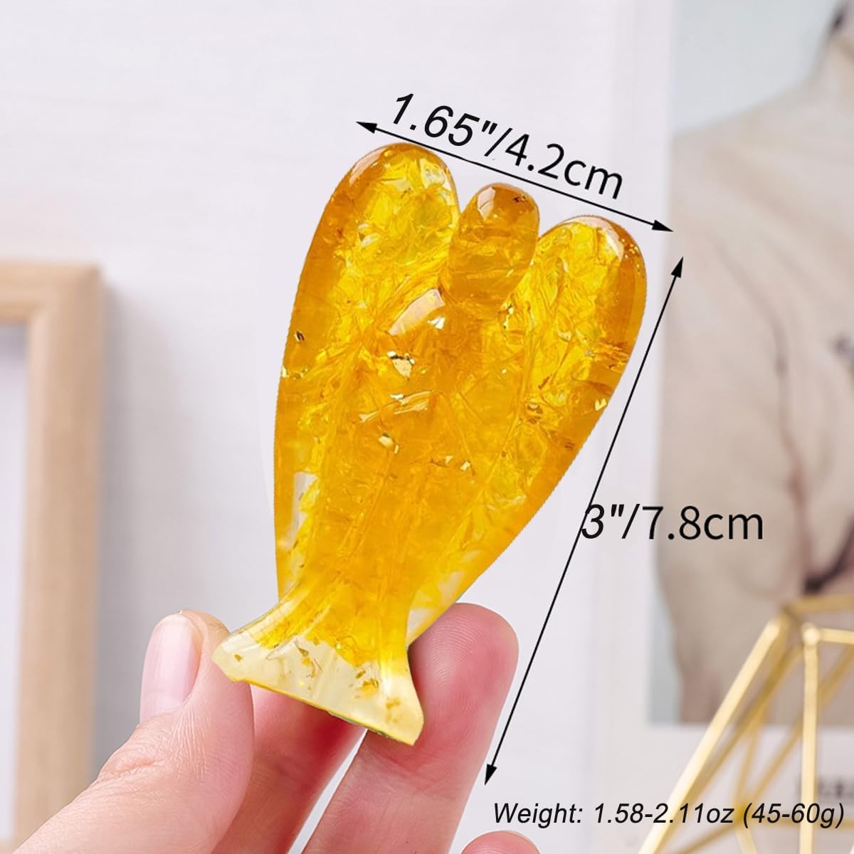 Erliway 7.8cm Large Deep Citrine Crystal Guardian Angel Figures, Natural Healing Crystal Chips Resin Angel Statue for Peace Meditation Easter Home Decor Gifts