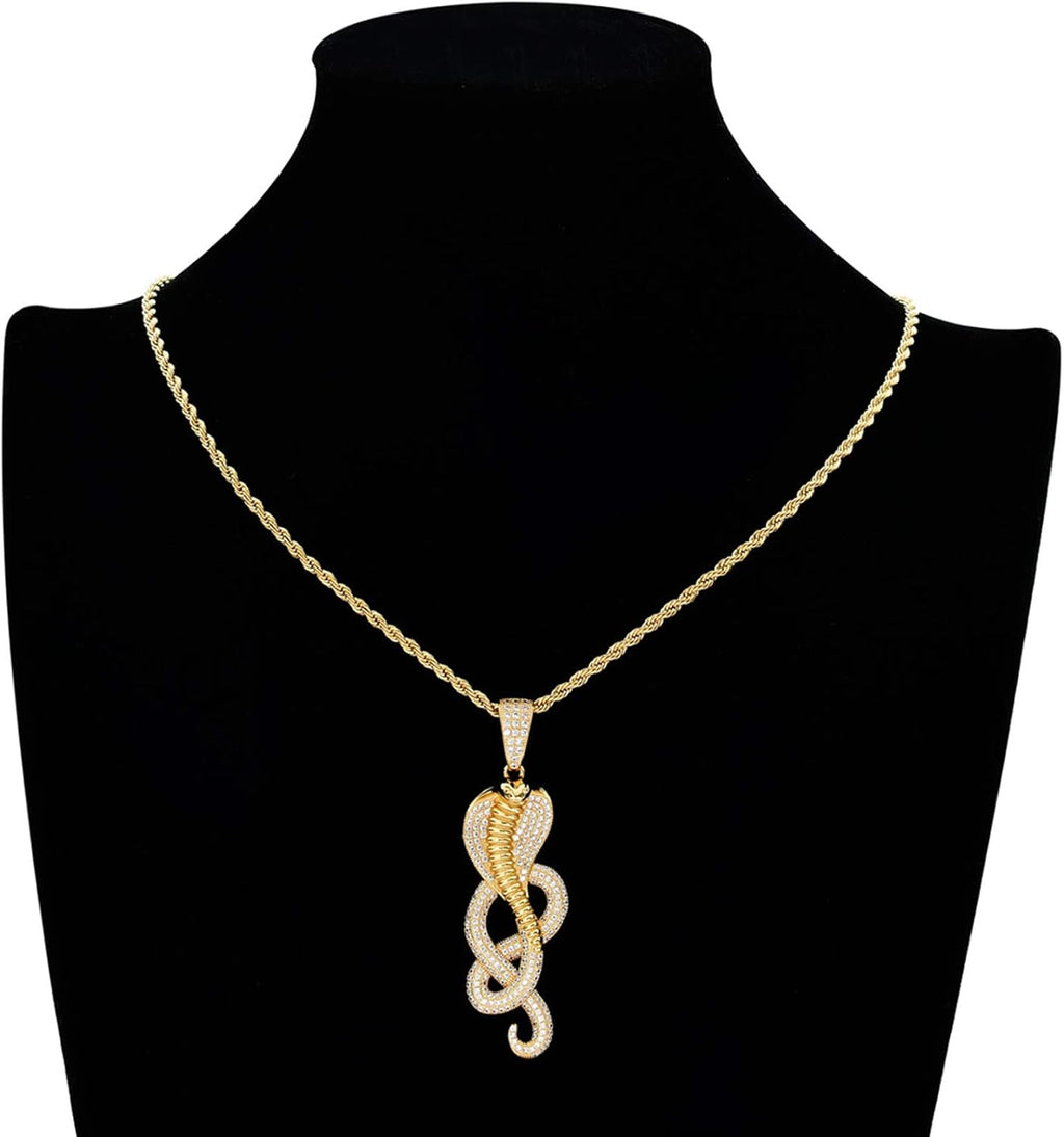 Women's Jewelry Hip Hop Iced Out Halskette mit Cobra-Schlangen-Anhänger, Micropave, 14 Karat vergoldet, simulierter Diamant, Tierliebhaber-Schmuck für Männer und Frauen Necklace