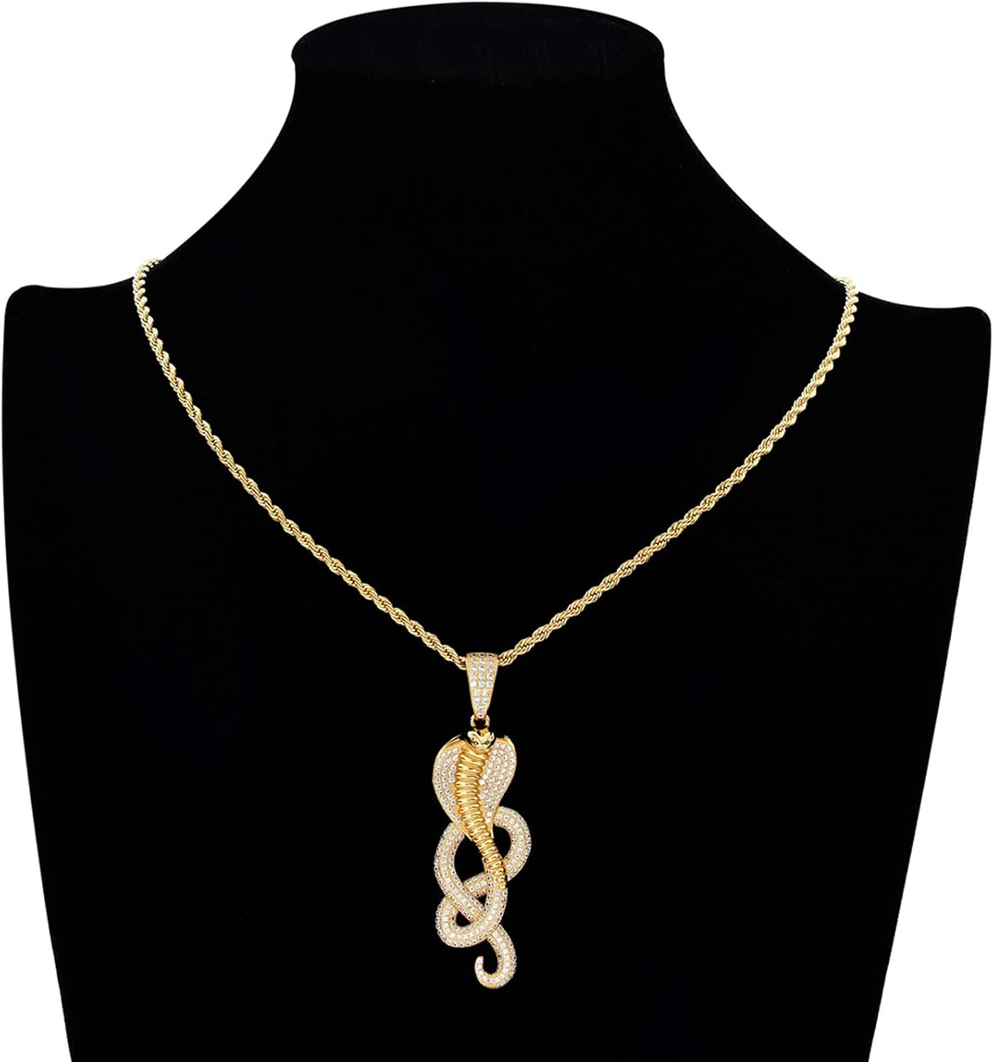 Women's Jewelry Hip Hop Iced Out Halskette mit Cobra-Schlangen-Anhänger, Micropave, 14 Karat vergoldet, simulierter Diamant, Tierliebhaber-Schmuck für Männer und Frauen Necklace
