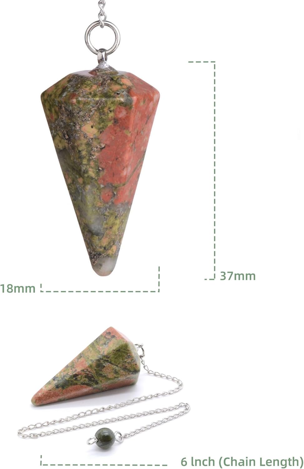 Unakite Point Crystal Pendulum Healing Dowsing Energy Balancing Chakra Divination for Meditation 37mm