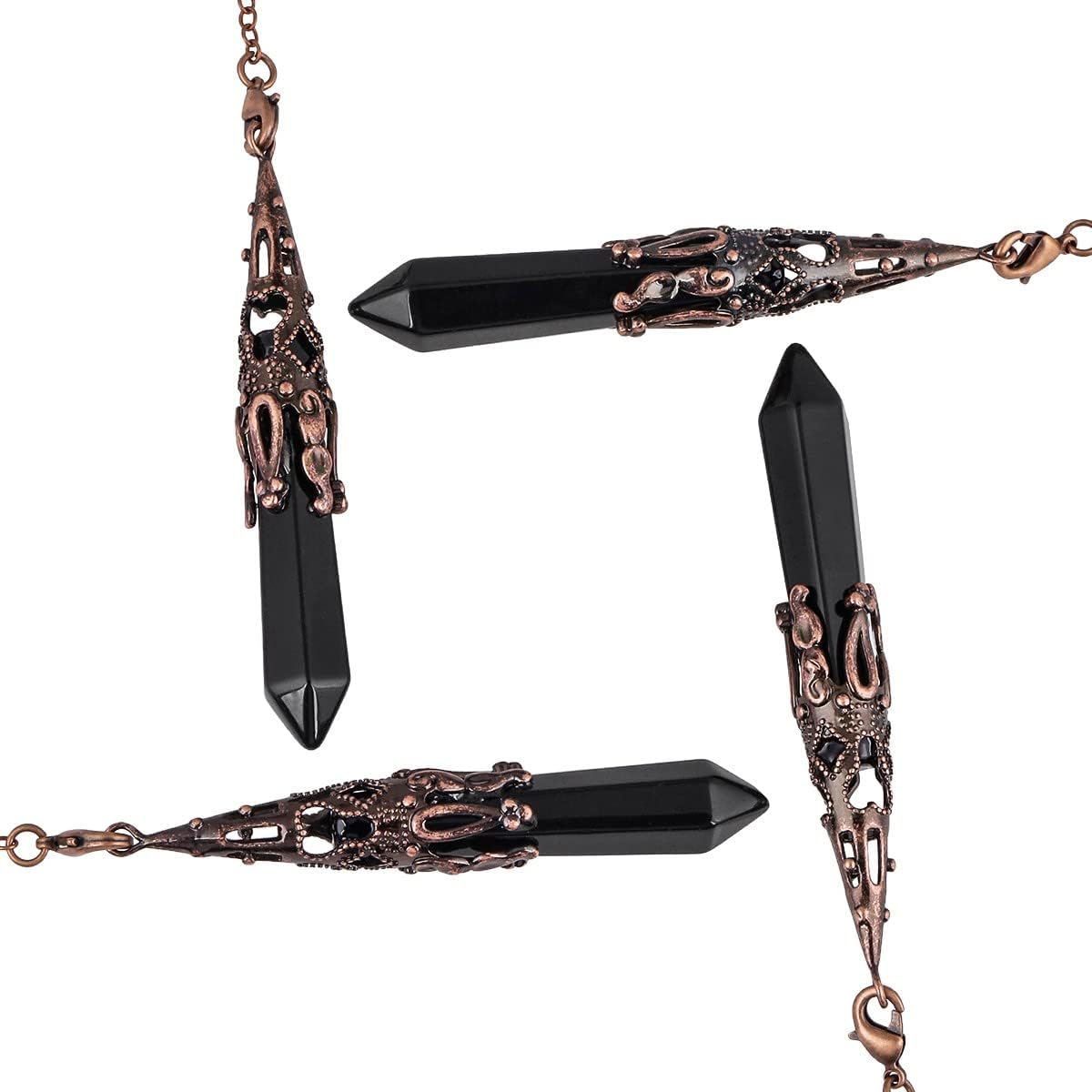 Obsidian Hexagonal Stein Pendel mit Vintage Kette, Reiki Heilung Kristall Punkt Pendels Edelstein Sechseckiger Anhänger Chakra-Pendel für Divination Meditation Scrying Balance