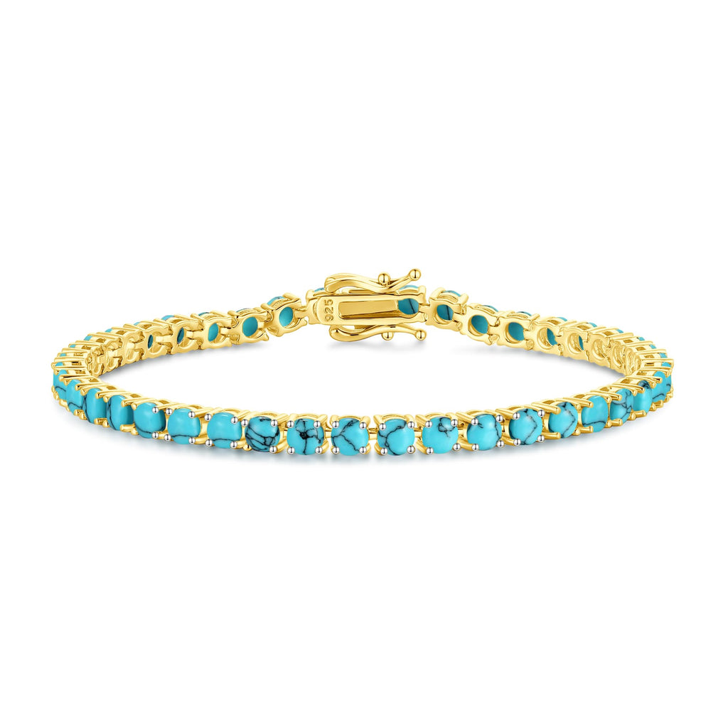 FANCIME 14K Vergoldet Damen Tennisarmband mit Synthetischer Edelstein, Geburtsstein Geschenk Schmuck für Sie Damen Mädchen, Länge 19 cm