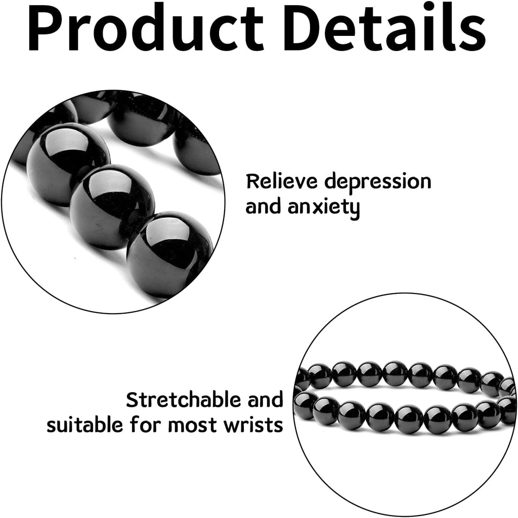 2 Stück 8mm Schwarzer Obsidian Perlenarmband,Handgefertigte Echte Natursteine Armbänder,Herren,Damen Chakren Perlenarmband,Handmade Echte Naturstein Perlen Heilsteine ArmbandKristalle
