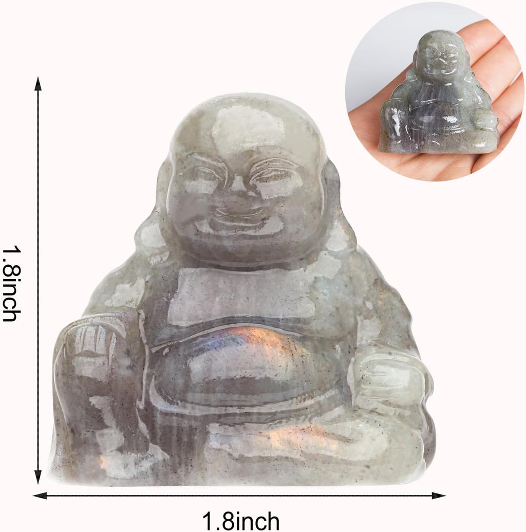Labradorite Crystal Laughing Buddha Statue Meditation Decor Spiritual Art Piece Healing Stone Figurine Zen Altar Sculpture Feng Shui Gift Yoga Space Ornament Peaceful Home Temple Collectible