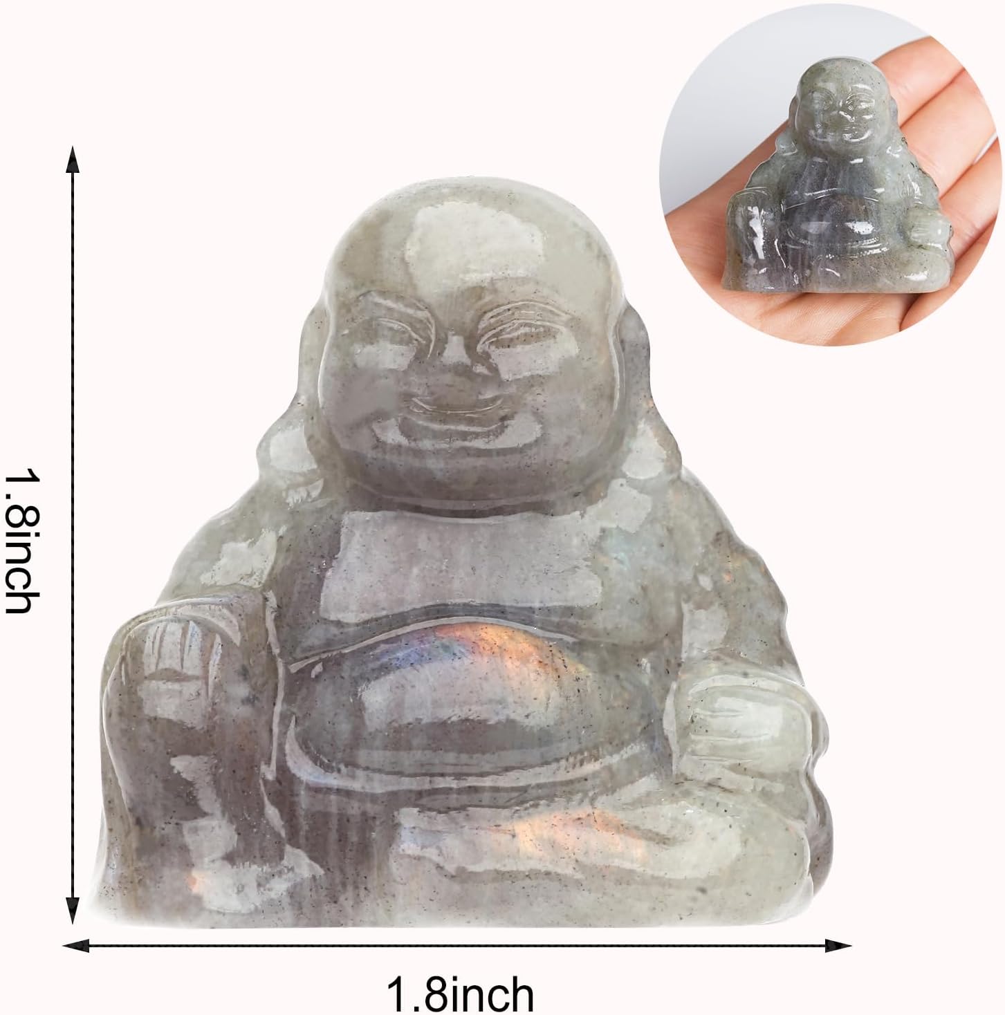 Labradorite Crystal Laughing Buddha Statue Meditation Decor Spiritual Art Piece Healing Stone Figurine Zen Altar Sculpture Feng Shui Gift Yoga Space Ornament Peaceful Home Temple Collectible