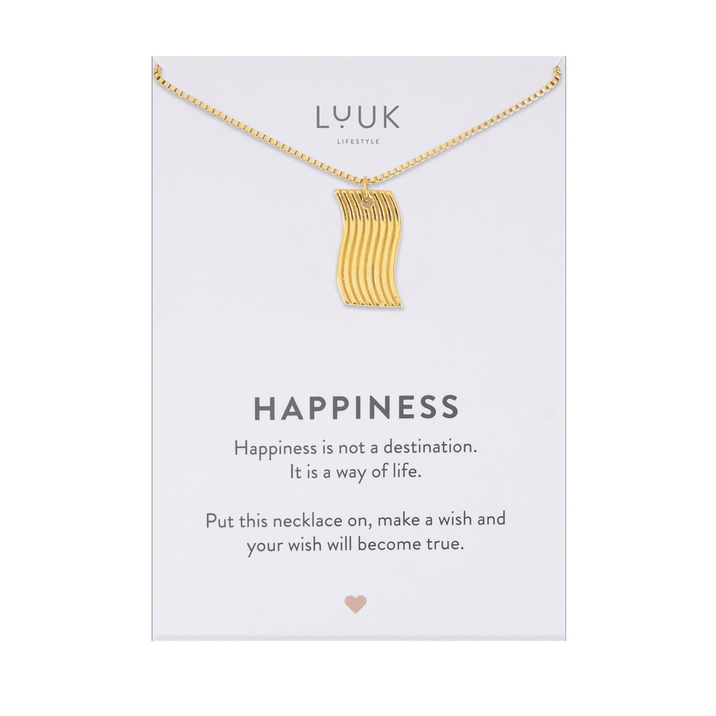 LUUK LIFESTYLE Filigrane Halsketten mit Anhänger und Karte mit HAPPINESS Spruch, zeitloses Design und moderne Motive, in Silber, Gold und Rosegold