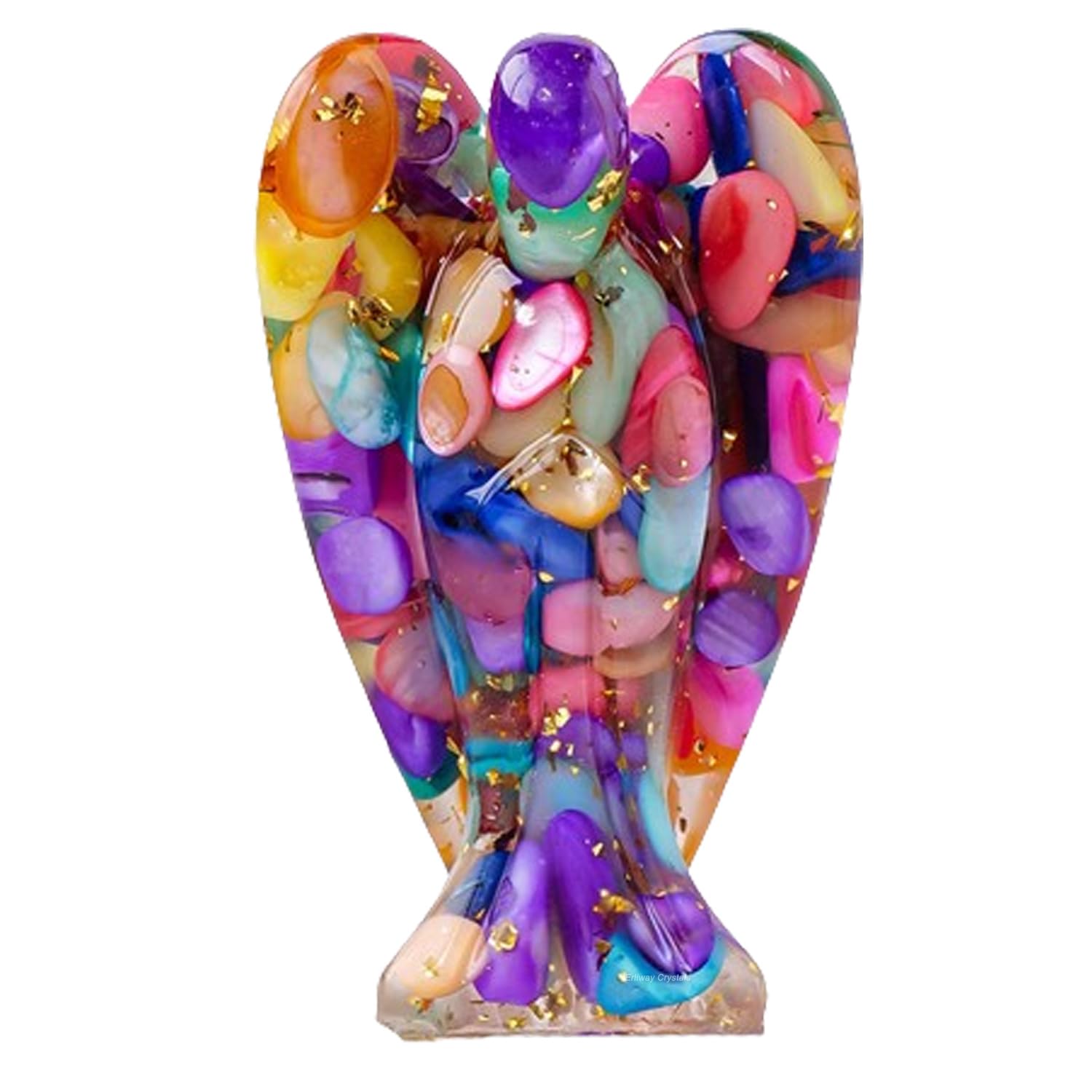 Erliway 7.8cm Large Deep Citrine Crystal Guardian Angel Figures, Natural Healing Crystal Chips Resin Angel Statue for Peace Meditation Easter Home Decor Gifts