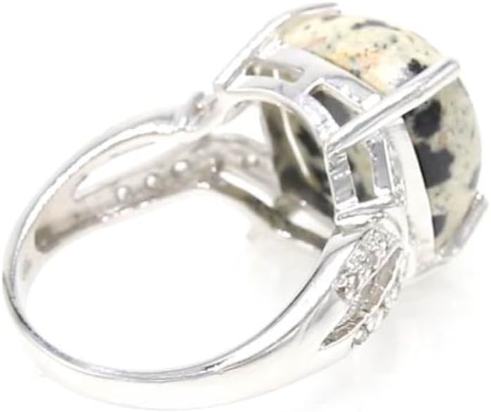 Cavill Dalmatiner-Jaspis Ring 8,06 ct mit 16 weißen Topasen 0,102 ct in 925er Sterlingsilber antiker Kissen-Cabochon-Schliff eleganter Schmuck USA Brasilien