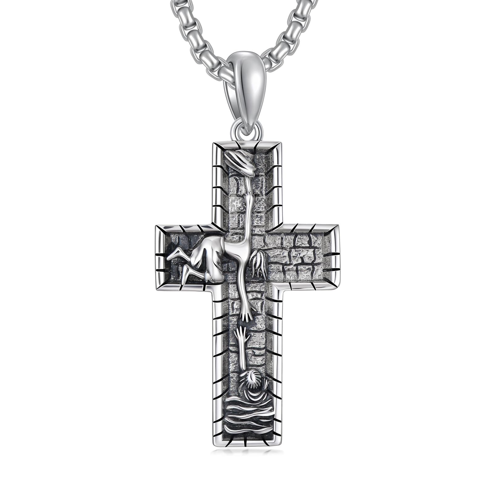 ROMANTICWORK Kreuz Kette 925 Sterling Silber Kreuz Halskette Kreuz Anhänger Christlicher Religiöser Gotischer Kreuz Schmuck Geschenke für Herren Männer Damen
