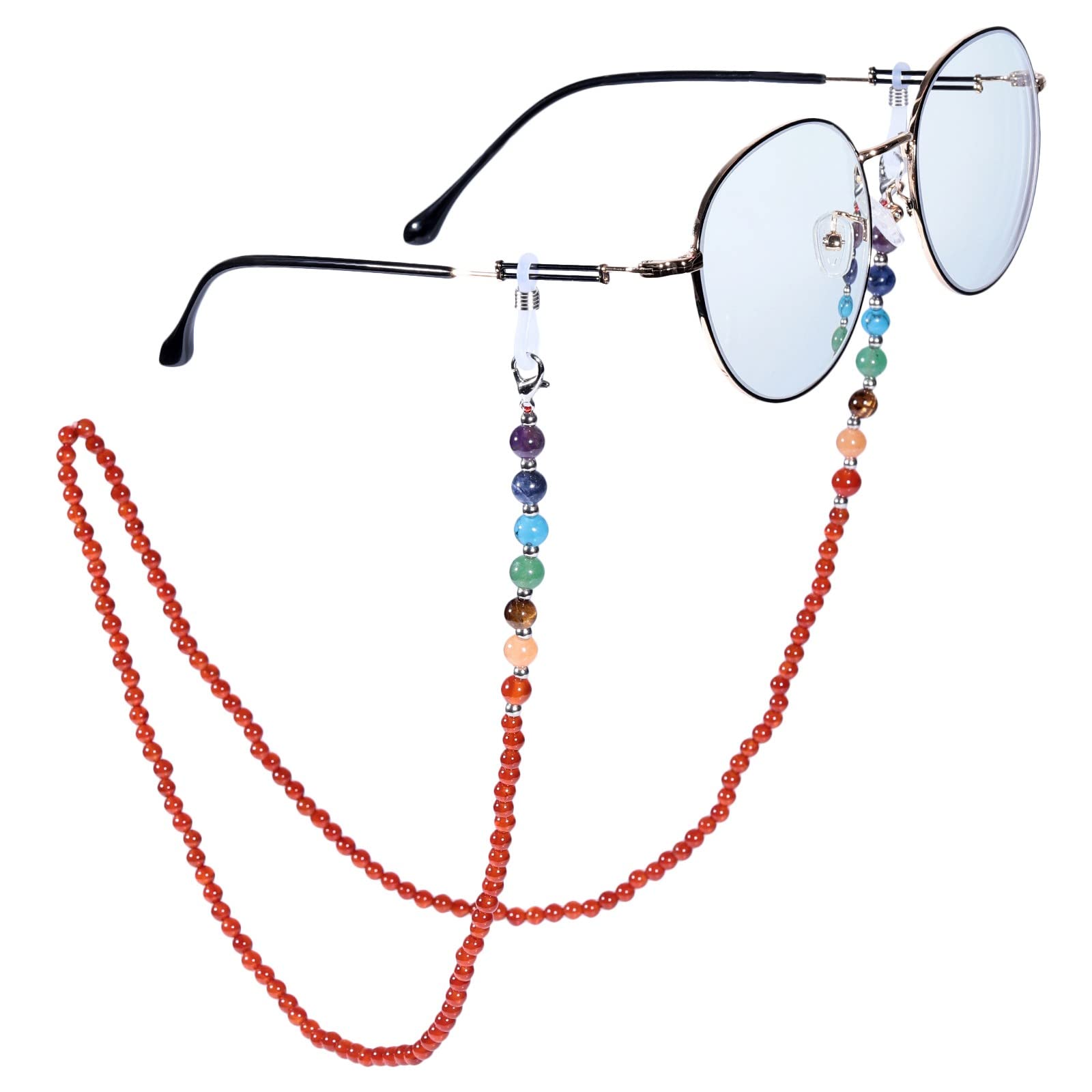 Nupuyai 7 Chakra Stein Perlen Brillenkette Damen Kristall Sonnenbrillenkette Gesichtsmaske Kette Edelstein Brillenband Brillenkordel Brillenhalter für Lesebrillen, Myopiebrille