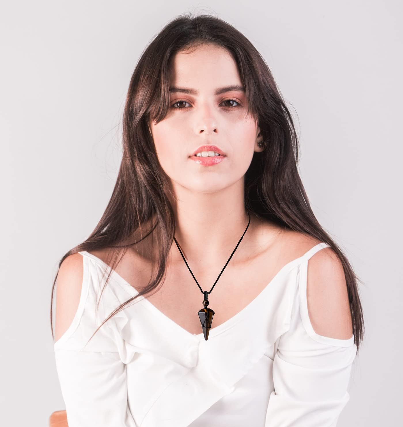 XIANNVXI Kristalle Kette Herren Sechseckiger Kristall Anhänger Kette Polierte Edelsteine Einstellbare Schwarzes Lederseil Reiki Heilung Steine Halskette Damen Schmuck